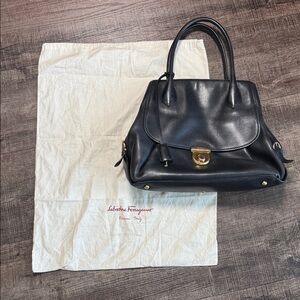 Salvatore Ferragamo Black CalfSkin Leather Fiamma Tote 👜